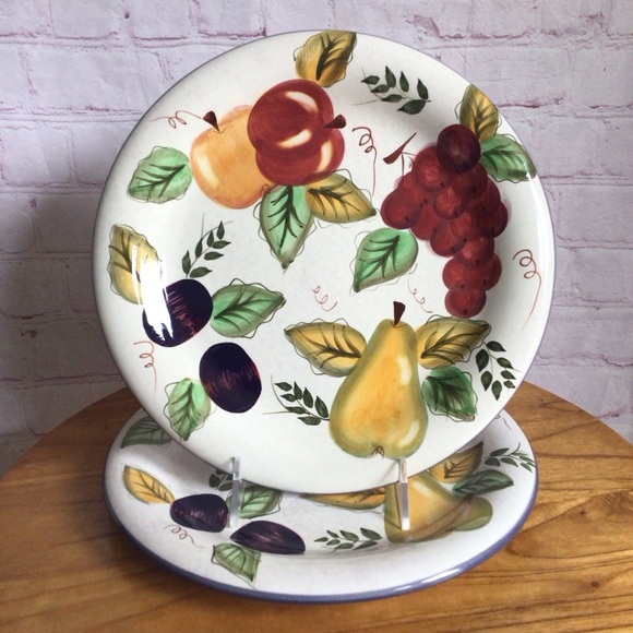 Vintage Oneida Vintage Fruit Hand Painted Dinner Plates - Set of 2 - Picture 1 of 16
